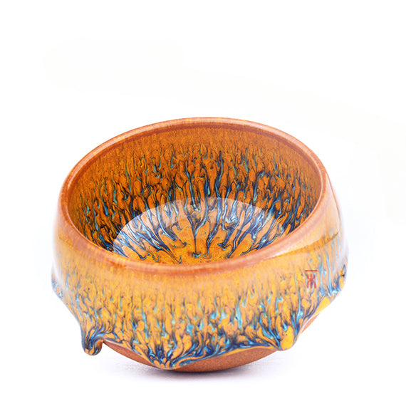 Pure handmade glazed tears Jianzhan teacup thousand miles of Jiangshan picture Jianyang iron tire teacup master cup kiln change gold silk blue peacock