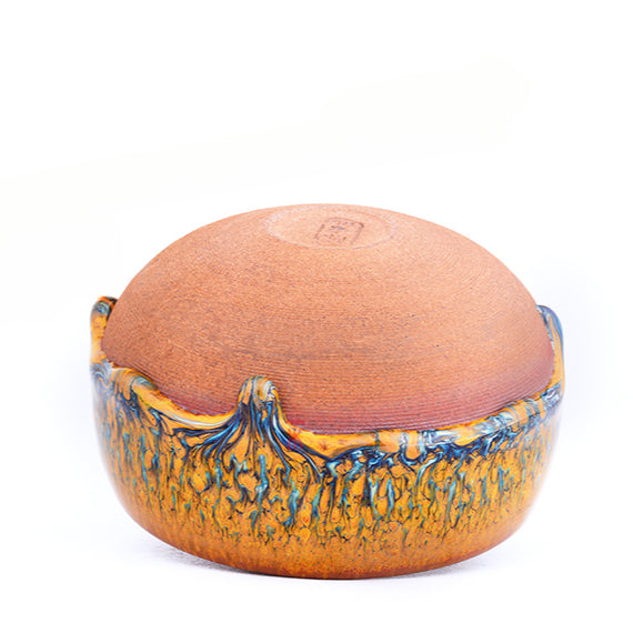 Pure handmade glazed tears Jianzhan teacup thousand miles of Jiangshan picture Jianyang iron tire teacup master cup kiln change gold silk blue peacock
