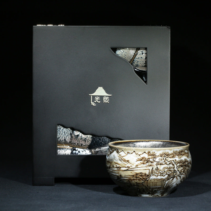 Li Guangxi Jianzhan Four Times Four Views Boutique Genuine Collection Tea Cup Oil Drop Ceramic Master Teacup Jianyang Cup Certificate