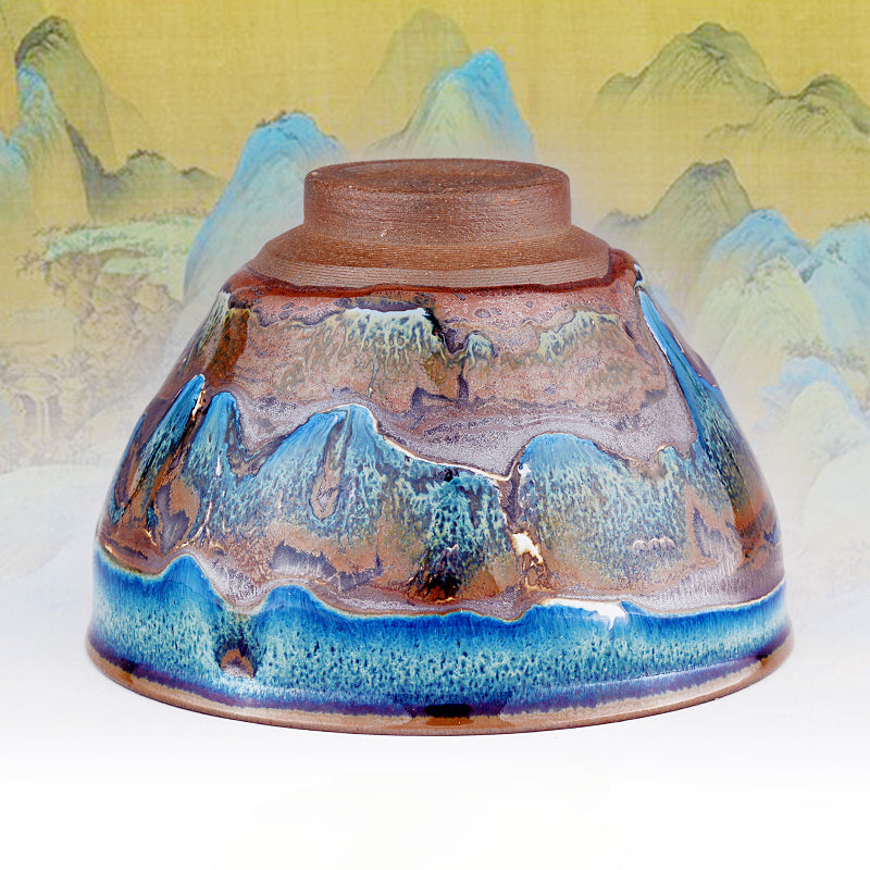 Pure handmade glazed tears Jianzhan teacup thousand miles of Jiangshan picture Jianyang iron tire teacup master cup kiln change gold silk blue peacock