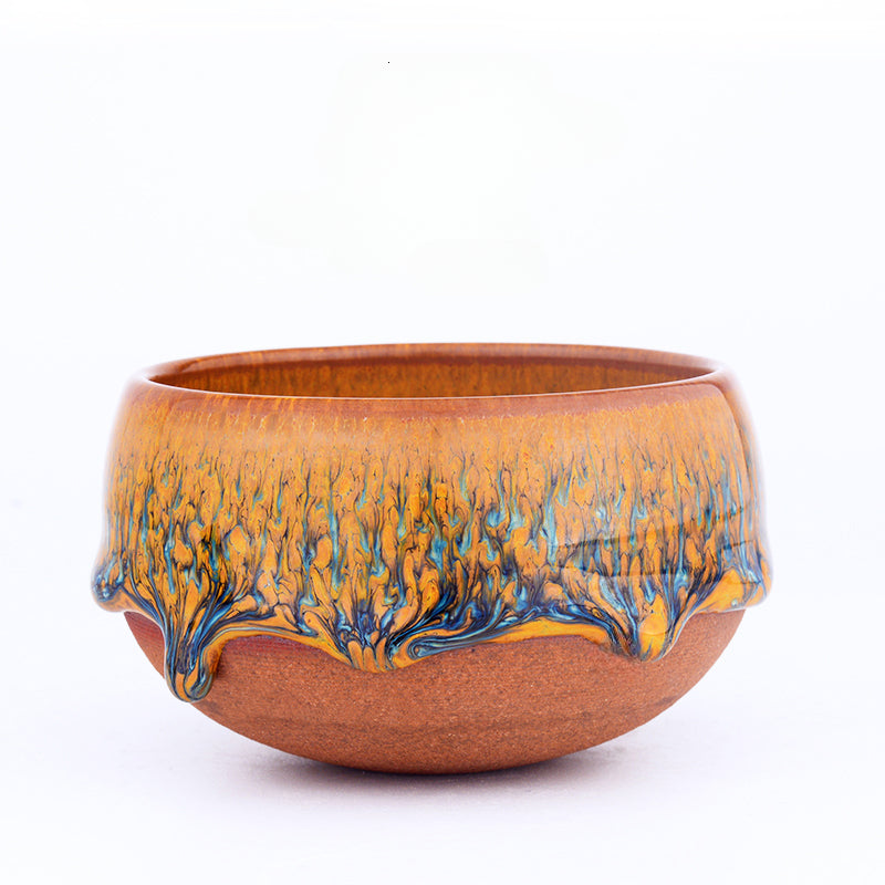 Pure handmade glazed tears Jianzhan teacup thousand miles of Jiangshan picture Jianyang iron tire teacup master cup kiln change gold silk blue peacock