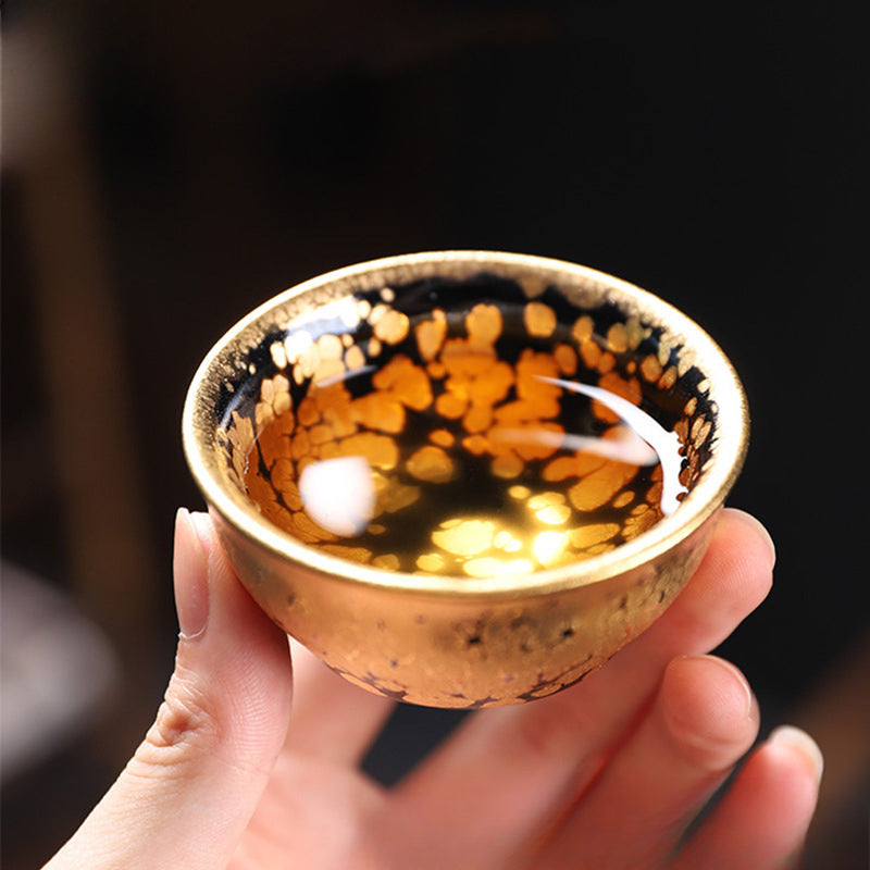 24K gold oil drop Jianzhan tea set, Jianyang famous handmade ceramic raw ore iron tire complete set of kung fu tea set