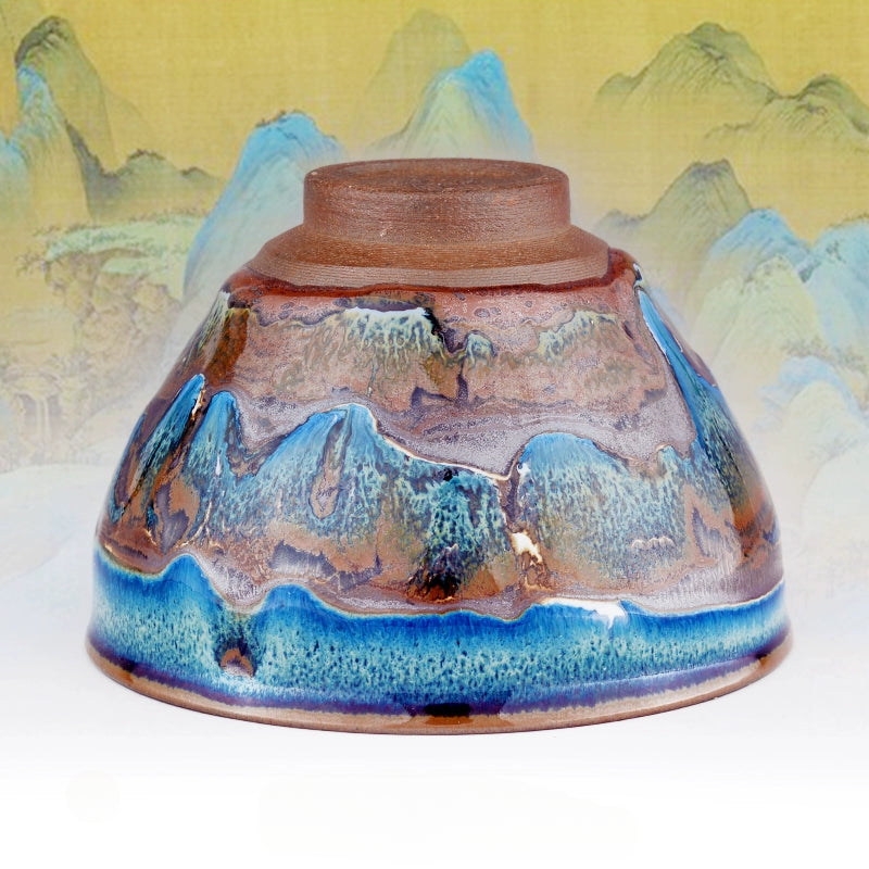 Pure handmade glazed tears Jianzhan teacup thousand miles of Jiangshan picture Jianyang iron tire teacup master cup kiln change gold silk blue peacock