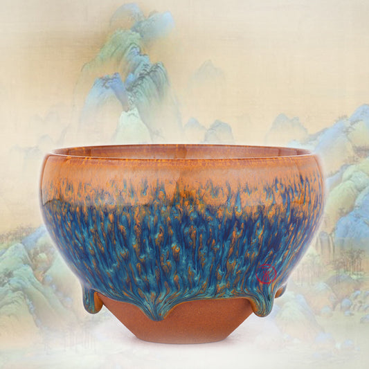 Pure handmade glazed tears Jianzhan teacup thousand miles of Jiangshan picture Jianyang iron tire teacup master cup kiln change gold silk blue peacock